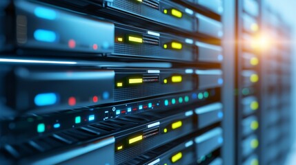 Highperformance server infrastructure, powering connectivity, cloud computing and data storage solutions in a modern center
