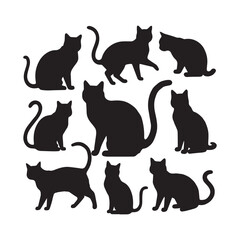 Cat silhouettes set, large pack of vector silhouette design, isolated white background