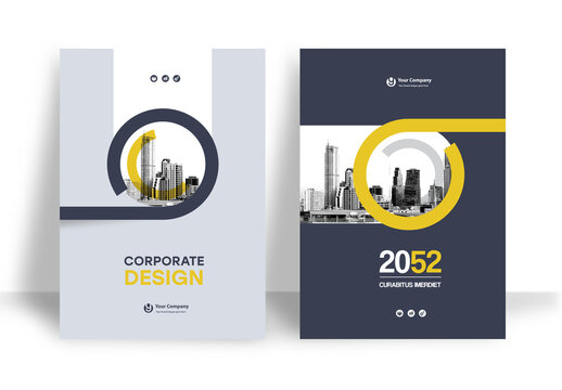 Business Report Cover Template &ndash; Yellow and Black graphic elements Geometric Layout (A4)