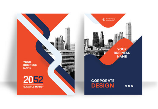 Business Report Cover Template &ndash; Orange and Blue graphic elements Geometric Layout (A4)