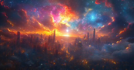 Fototapeta premium a colorful nebula in space, with stars and galaxies visible.