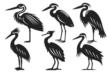 set of Herons Silhouette vector illustration