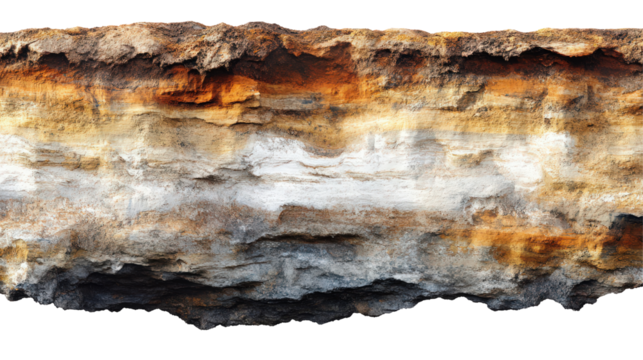 Detailed cross section of a layered earth profile showcasing geological strata