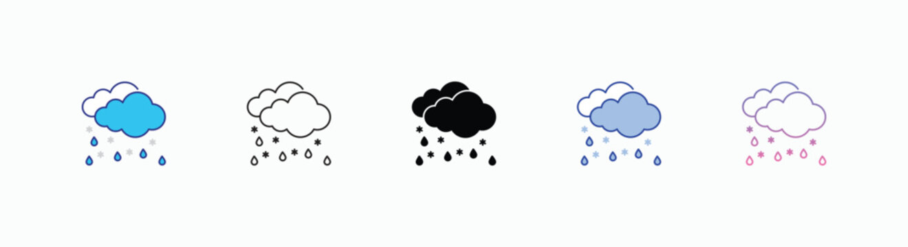 Freezing Rain icons set in different style vector stock 