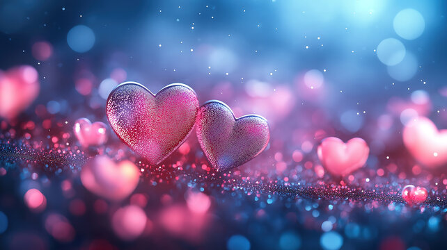 Heart shaped bokeh lights creating a romantic backdrop perfect for Valentine's Day celebrations