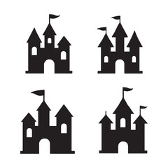 Fairy Castle silhouettes set, pack of vector silhouette design, isolated background white background