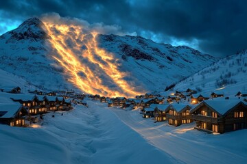 Fototapeta premium A magical avalanche of sparkling, enchanted snow, cascading down a mystical mountain kingdom