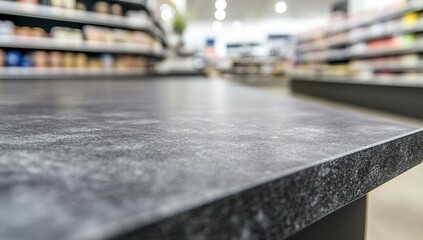 Obraz premium Dark Grey Textured Countertop In A Modern Retail Store