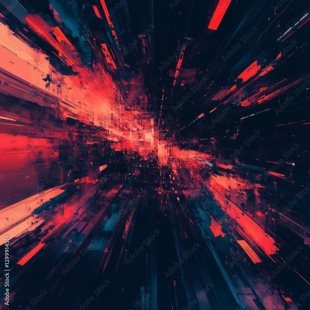 Aufkleber Abstract Red Explosion: Digital Art Exploring Depth and Movement in a Contemporary Style.