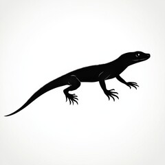 Fototapeta premium Silhouette of a Lizard: Detailed Black Shape of a Reptile with a Long Tail and Claws, Walking on a White Background.