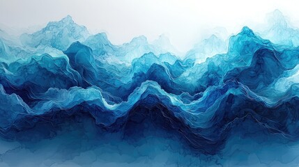 Obraz premium Abstract blue waves in layered textures create a serene landscape with soft gradients