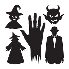 Ghost Halloween horror silhouettes set, large pack of vector silhouette design, isolated white background