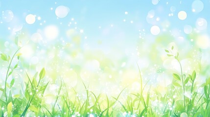 Obraz premium Beautiful blurred spring background with sunlight and a green grass meadow, suitable for a banner design. 
