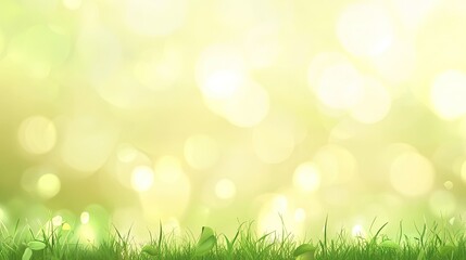 Obraz premium Beautiful blurred spring background with sunlight and green grass, providing ample copy space for a natural, healthy lifestyle or environment protection concept. Wide banner, empty copy space, and a b