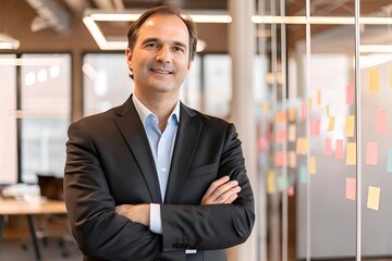 Obraz premium Confident Business Professional in Modern Office with Creative Workspace