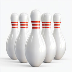 Realistic White Bowling Pins on Transparent Background