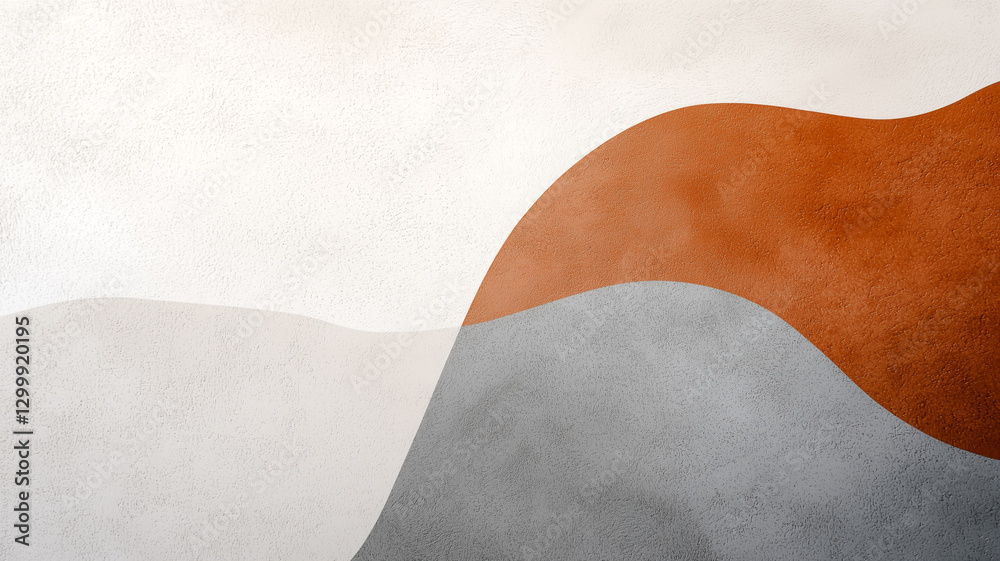 Poster abstract minimalist composition with organic shapes in earthy tones, featuring flowing curves and te