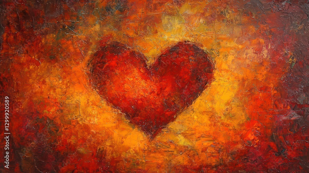 Aufkleber painting of a heart on a vibrant red background with a smooth texture and bold colors