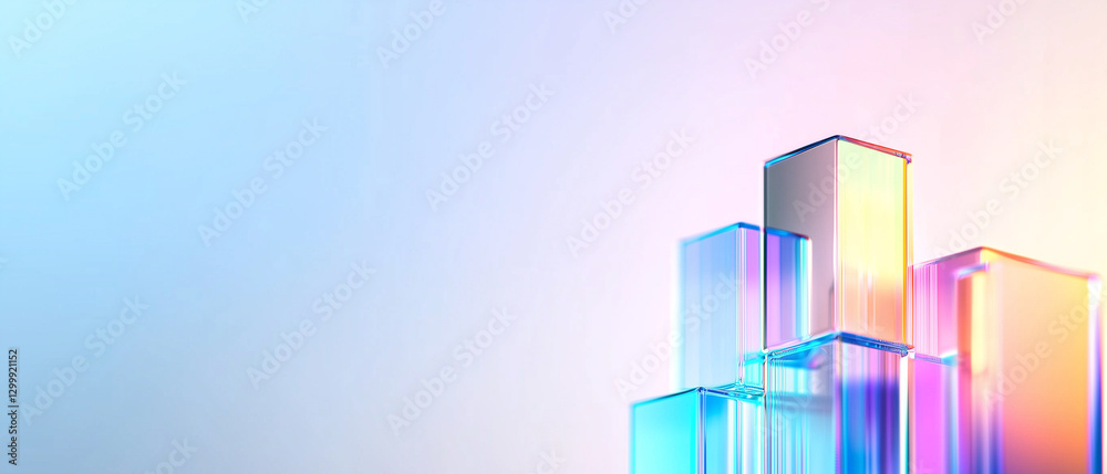 Aufkleber Colorful glass blocks arranged in abstract pattern with gradient background. image features modern and futuristic design, highlighting transparency and light reflection