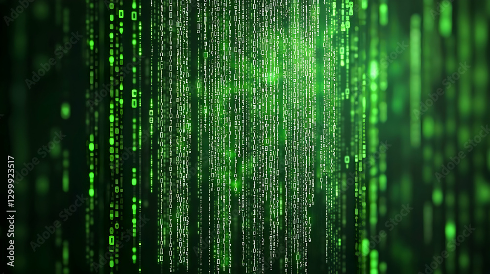 Poster green digital data stream representing code and matrix background technology
