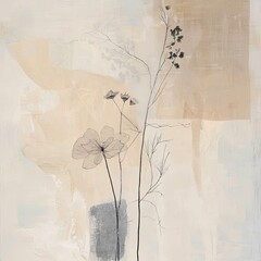 Abstract muted colors florals painting poster decoration