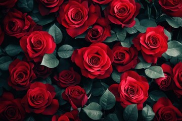 Obraz premium Stunning vibrant red rose patterns for home decor and design ideas – ideal for romantic atmospheres and interior styling inspiration