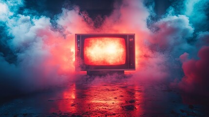 Vibrant no signal tv display with colorful background, evoking retro broadcast static and classic signal loss for a dynamic visual experience