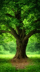Obraz premium Majestic Green Tree in Lush Summer Meadow