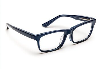Navy Blue Rectangular Eyeglasses On White Background