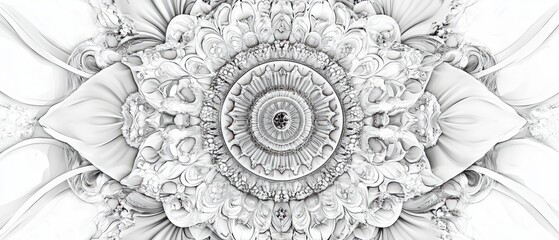 Intricate mandala design abstract art digital creation monochrome color palette symmetrical composition