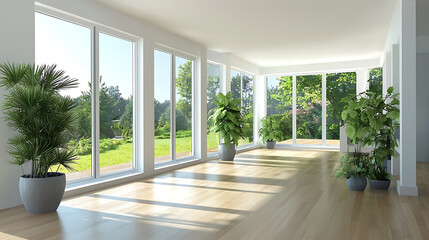 Fototapeta premium A large open room with a lot of natural light and plants. generated using AI