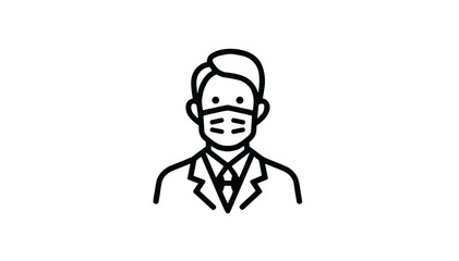 icon, Doctor wearing a mask and suit icon in a simple design on a white background