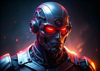 Silhouette Cyborg Face Glowing Artificial Eye Closeup - Futuristic Sci-Fi Stock Photo