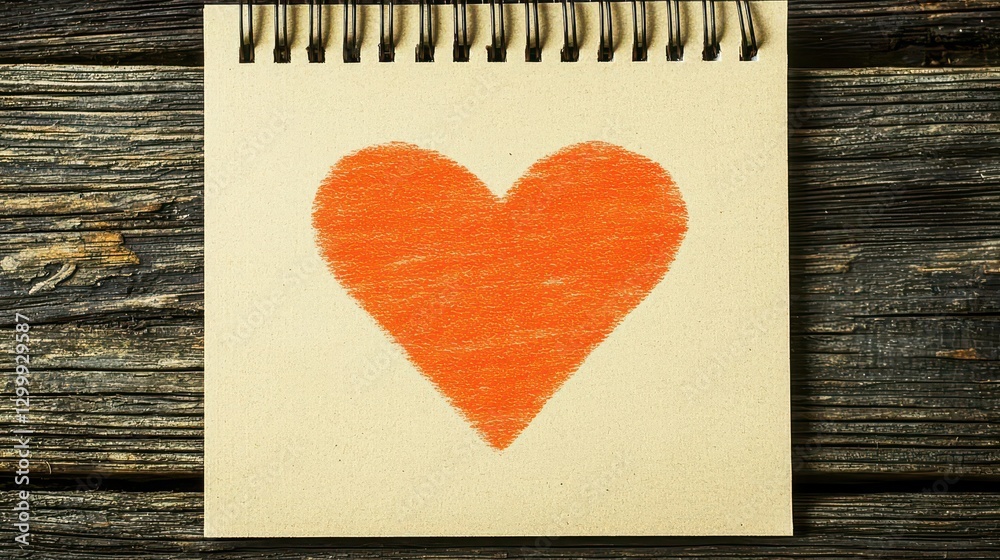Poster Heart drawing on a blank notebook page with a simple design and clean background