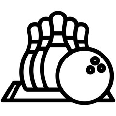 Bowling black outline, mini illustration icon. use for modern concept, print, UI, UX kit, web and app development. Vector EPS 10, related to entertainment, festival, funfair and hobbies.