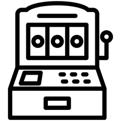 Slot Machine black outline, mini illustration icon. use for modern concept, print, UI, UX kit, web and app development. Vector EPS 10, related to entertainment, festival, funfair and hobbies.