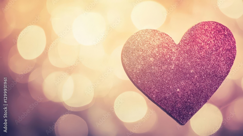 Poster Heart shaped glitter on a blurred bokeh background with colorful lights and sparkling effects