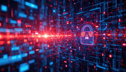 Obraz premium Cybersecurity Technology Background, Digital Data Protection & Network Security Concept.