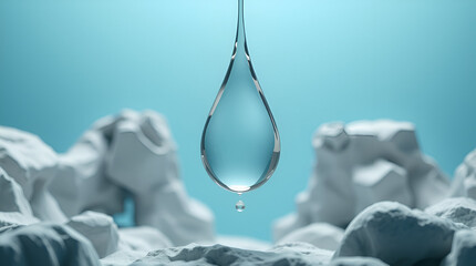pale blue background a  transparent ice water drop  generative ai  
