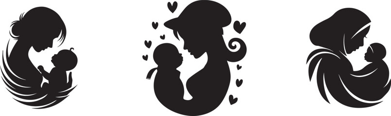 Mother and Baby Icons Vector Maternity Love Silhouette
