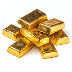 Shiny Metallic Golden Ingots Isolated on White, Representing Abundance and Luck for the New Year
