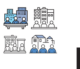 Urban Community and Housing Icon Set – Black Outline Vector