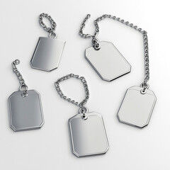 Fototapeta premium Silver military dog tags with chains displayed at various angles on transparent background