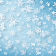 Snowflakes falling on blue background used as a winter seasonal card, wallpaper, or a pattern