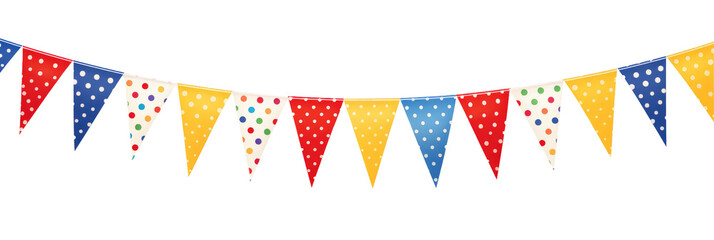 A cheerful bunting banner with alternating polk on transparent background