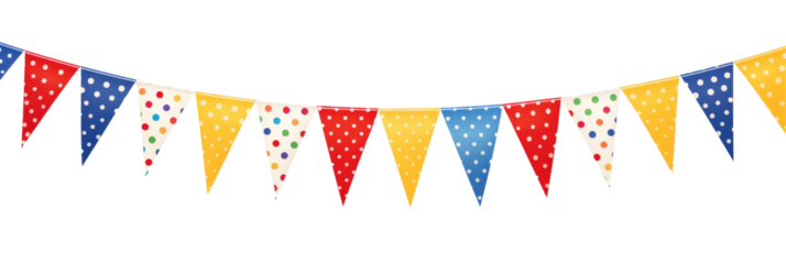 A cheerful bunting banner with alternating polk on transparent background