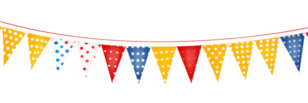 A cheerful bunting banner with alternating polk on transparent background