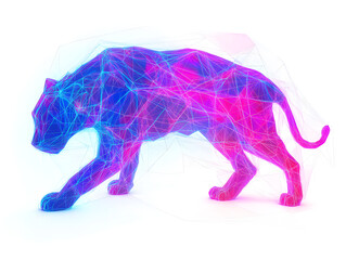 Abstract Low Poly Panther in Pink and Blue Neon Lights - 3D Rendering

