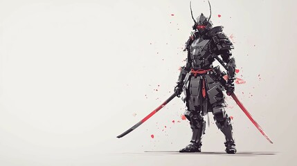 Fototapeta premium Black Samurai Warrior: Minimalist Digital Painting