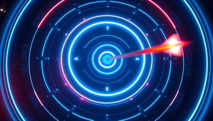 Fototapeta premium Neon Target with Arrow Hitting Bullseye - Futuristic Design